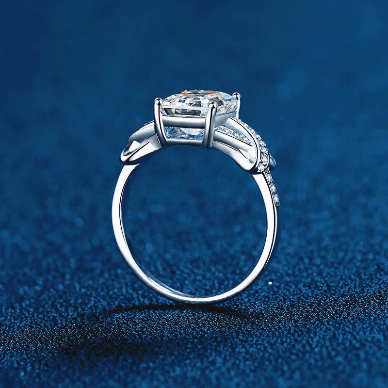 Clássico 18k ouro branco 3ct corte esmeralda moissanite anéis de diamante para mulheres espumante aliança de casamento jóias finas presente de noivado