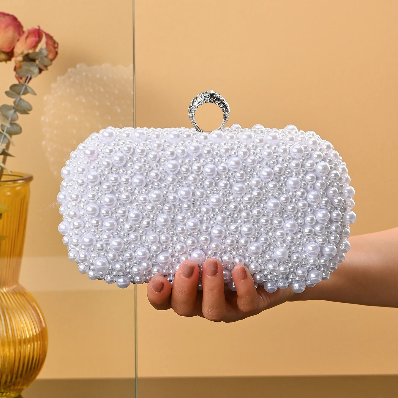 Luxury handmade wedding evening bag chain shoulder bag Full Beaded clutch bag Ladies Artificial Pearls Handbag for Wedding Party