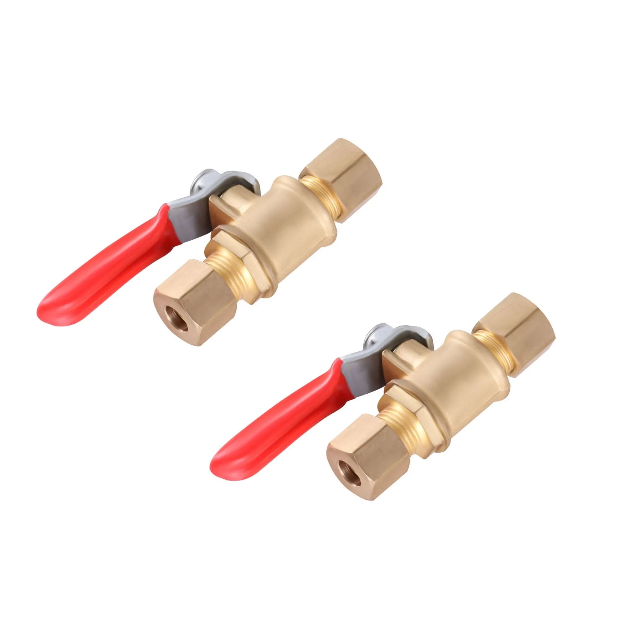 2Pcs 1/4 Inch Mini Handle Ball Valve Shut Off Switch  Lead-Free Brass Compression Fitting Brass Durable Globe Valve