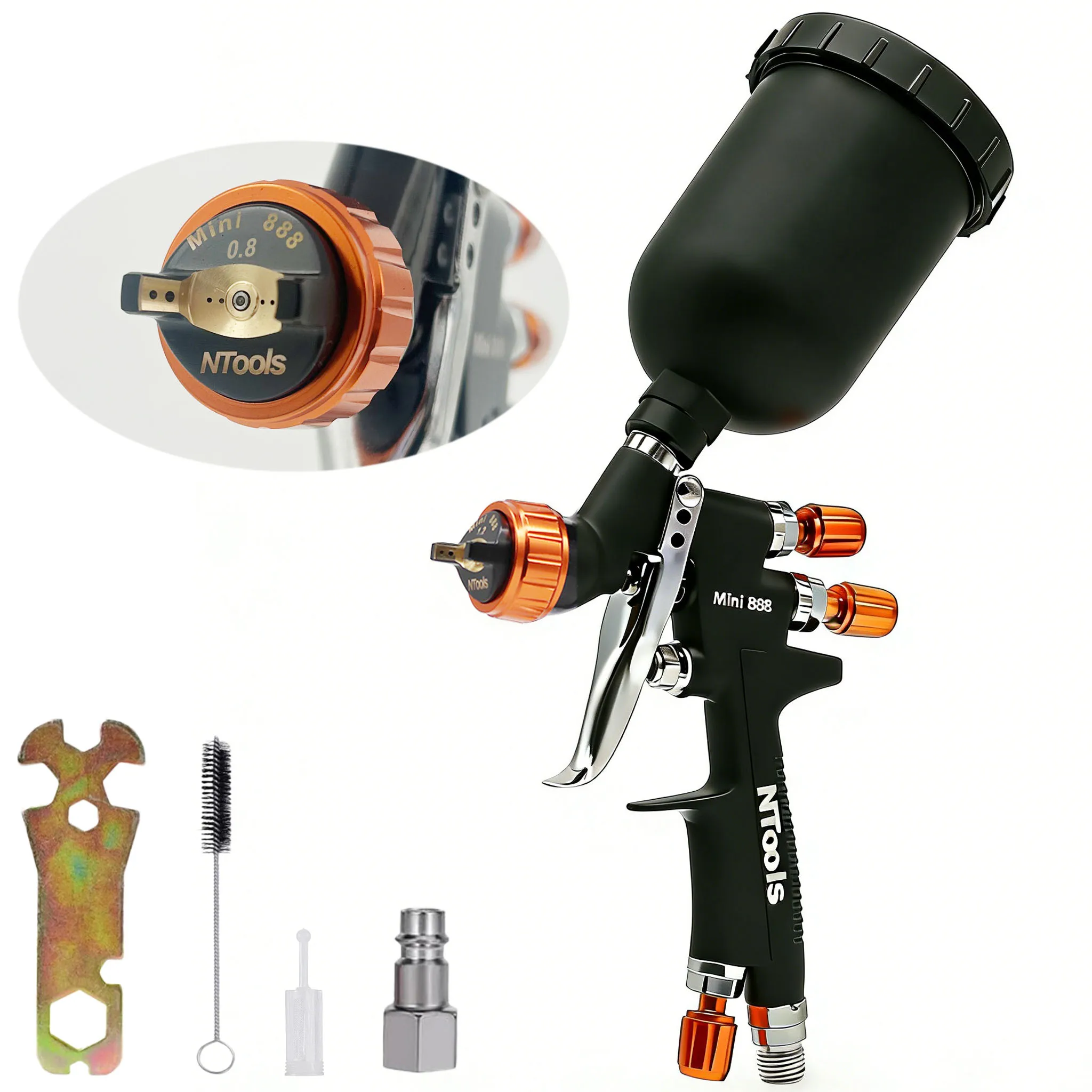 HVLP Spuitpistool 0.8/1.0/1.2mm Nozzle Grootte Kan Kiezen 250CC Tank Luchtspuitpistool Mini spuit Voor Auto Reparatie Verf Pistool