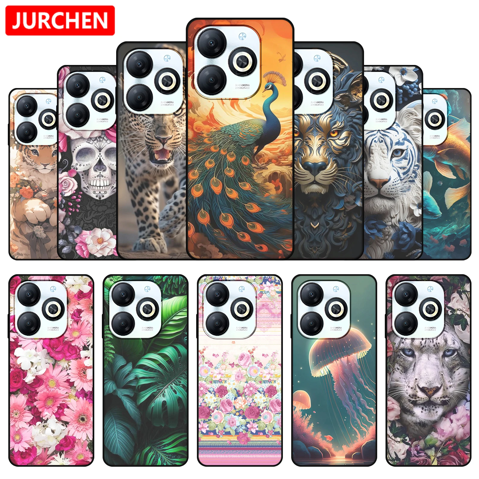 Silicone Case For Infinix Smart 8 Cute Tiger Dog Cats Wolf Cartoon Flower Pattern For Infinix Smart8 X6525 TPU Matte Bags Cover