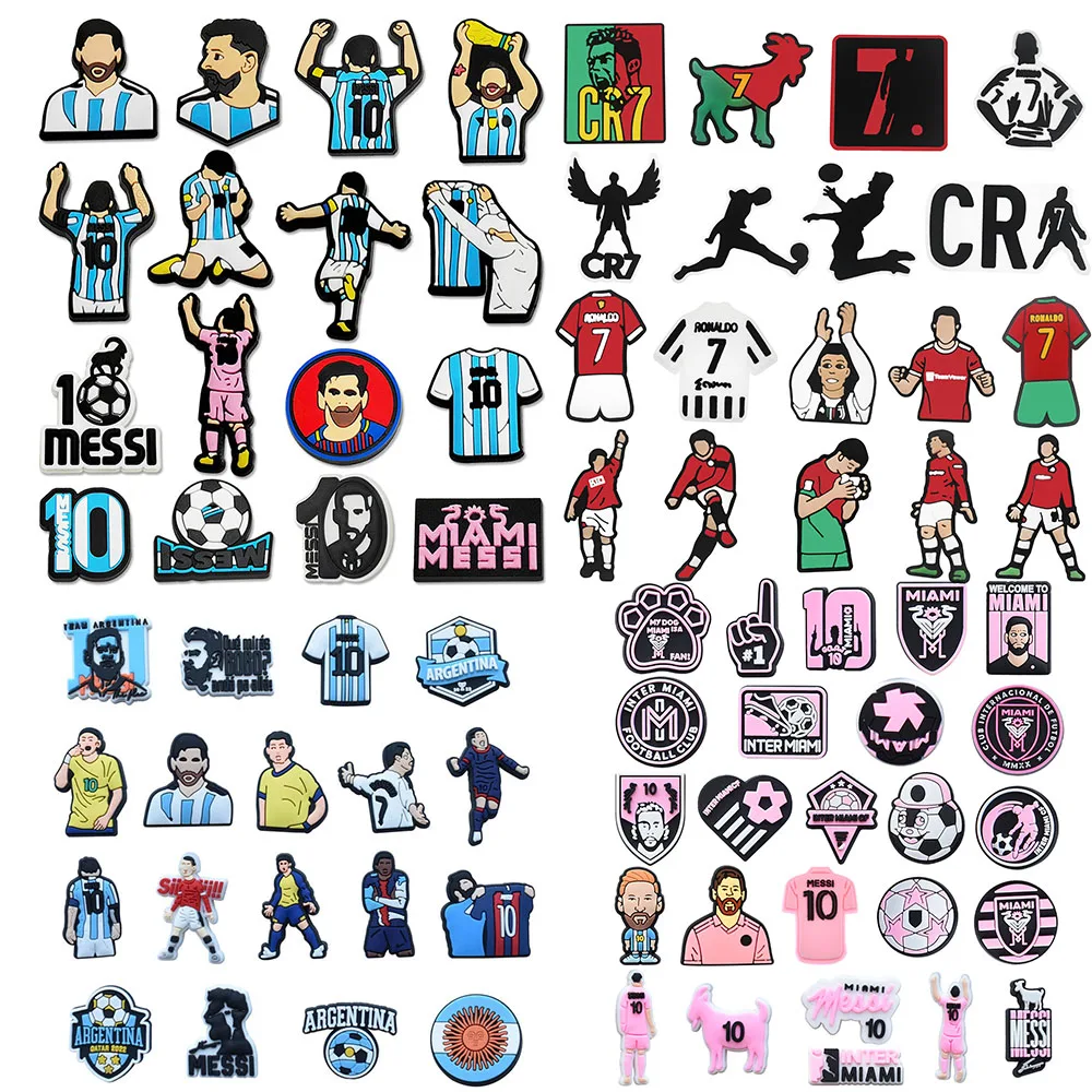 16-25pcs Football Superstar Shoe Buckle Accessories PVC Sandal Shoes Charms Clogs Pins Decor Kids Man Party Gift