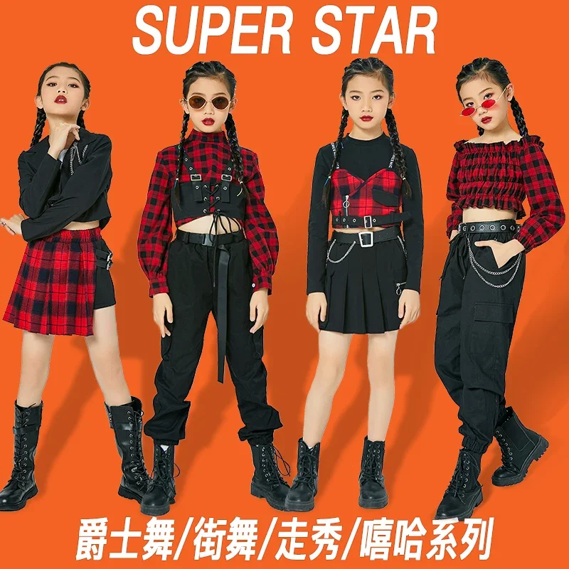 Hip Hop Pants For Kids Jazz Costumes Coat Pnats Belt Gifts Performance Street Dance Dresses Modern Dancing Girls Coat Skirt Ves