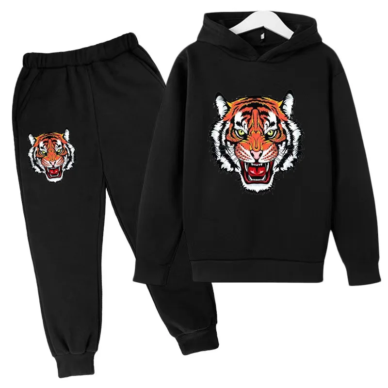 

Kids Hoodie Tiger Print Clothing Sweatshirt Boys Girls Toddler 3-12Y Top + Trousers 2P Sport Handsome Jumper Jogging Casual Suit