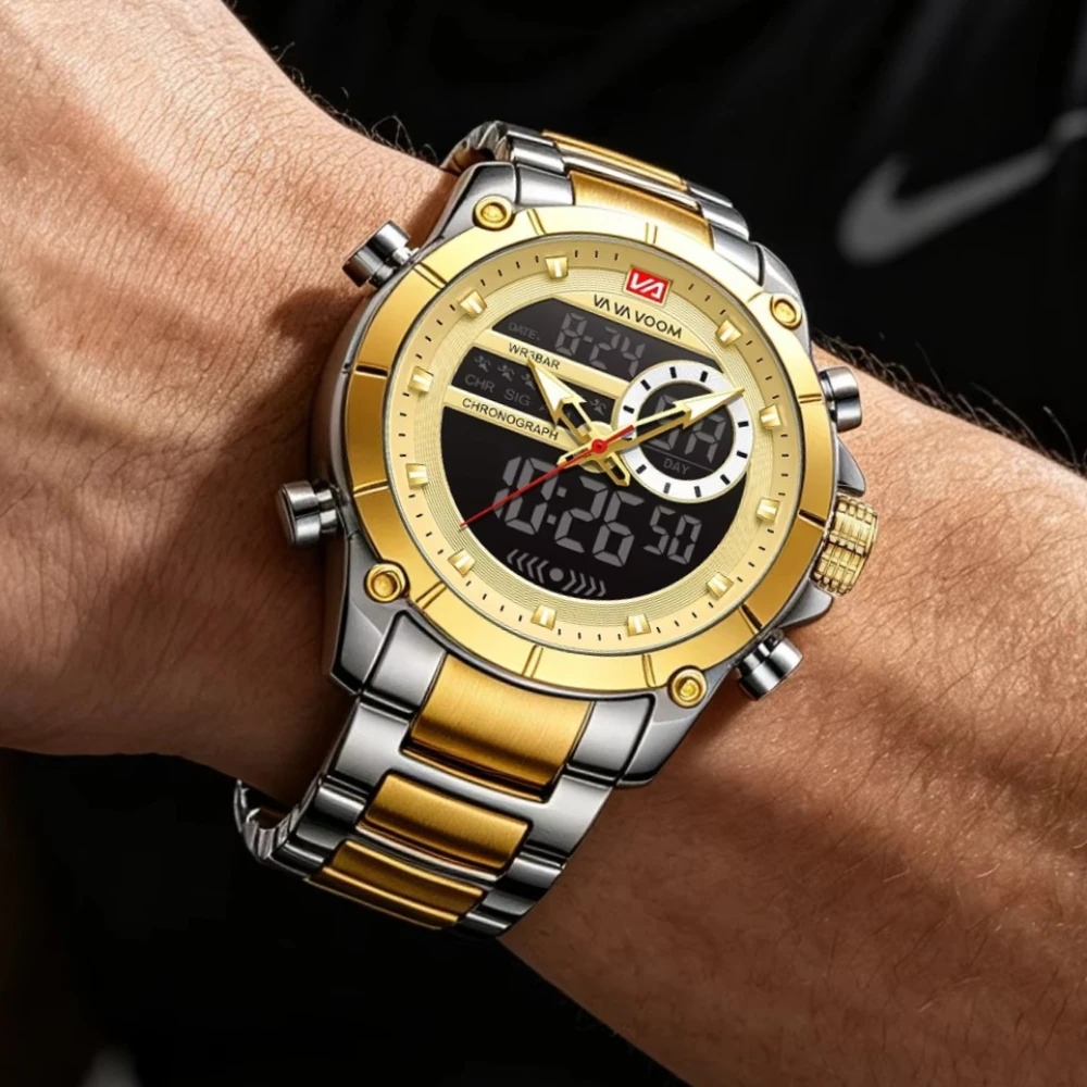 VA VA VOOM Multifunctional Digital Display Pointer Dual Mode Hot Selling electronic Quartz Watch Men Fashion Watches Men Clock