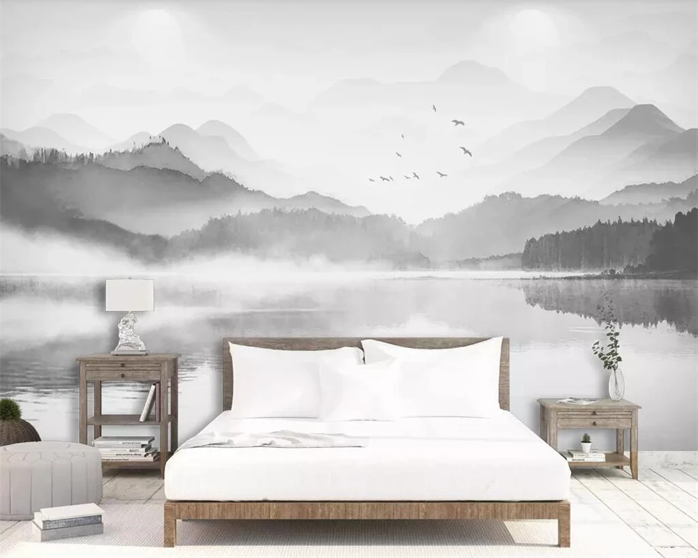 Customized product Jane European black white wallpaper landscape home decoration TV background wall living room bedroom mural 3d