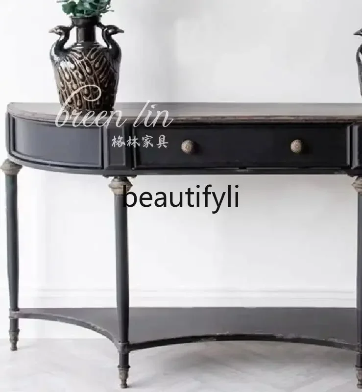 

53French American porch table/retro storage table semi-round side cabinet decorative cabinet partition