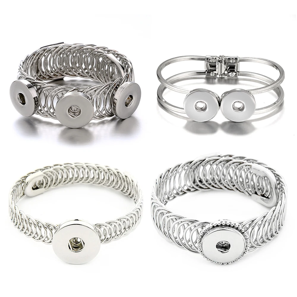 Fashion metal Wide Cuff spring with hollow weaving snap Bracelet 18mm snap bangle fit 18mm snap buttons DIY snap jewelry
