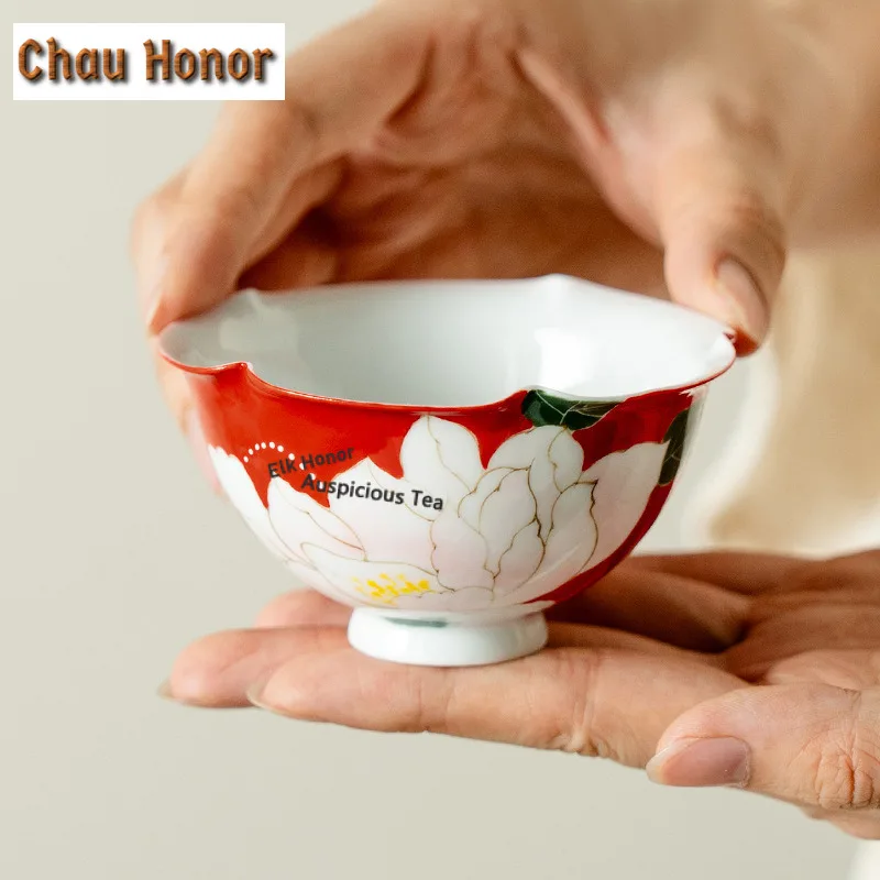 

90ml Hand-painted Butterfly Peony Teacup Antique Tea Bowl Jug Tea-tasting Fragrance Cup Jianzhan Master Cups Teaware Craft Gift
