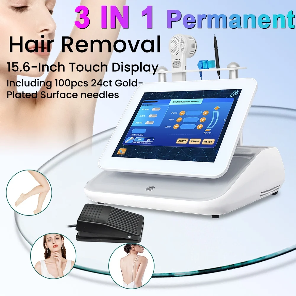 3-in-1 Elektrolyse-Haarentfernungsgerät mit 15,6-Zoll-Touchdisplay, permanentes Haarentfernungsgerät, Epilierer für Männer und Frauen