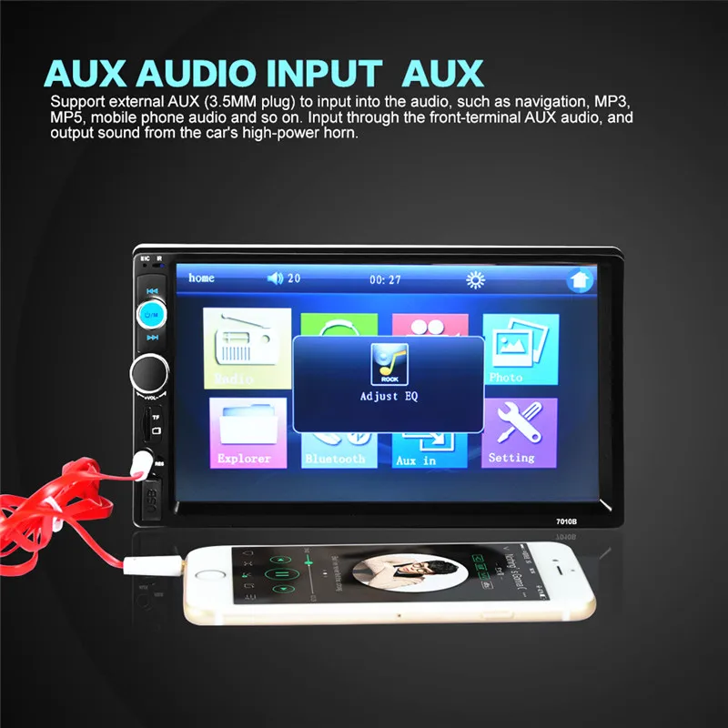 7010B 7inch Car Radio Bluetooth V2.0 Car Stereo HD Touch Screen MP5 Player SD MMC USB FM MP3/MP4 Hands-free Call Remote Control