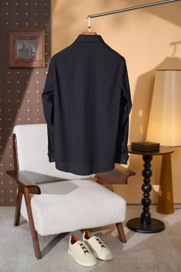 KITON Men's Black Vintage Style New Linen Long-Sleeve Moisture-Wicking Breathable Shirt