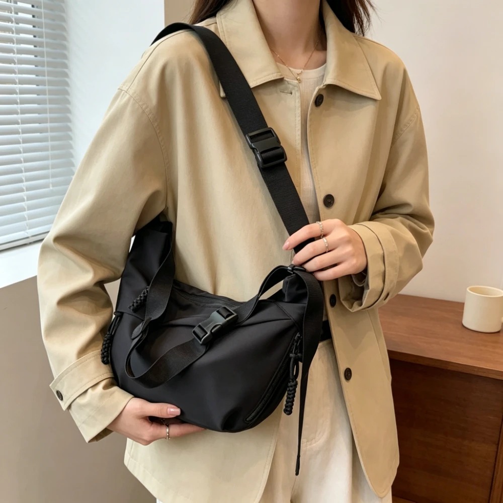 Modern Simplicity Women Nylon Crescent Crossbody Bag Large Capacity Casual Shoulder Bag Lightweight Daily Commute Bag Students