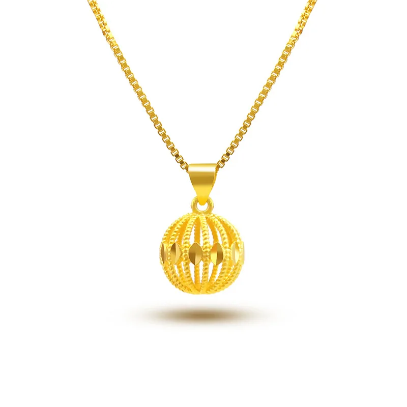 9999 real gold 24K yellow gold Women's Hollow Ball Necklace