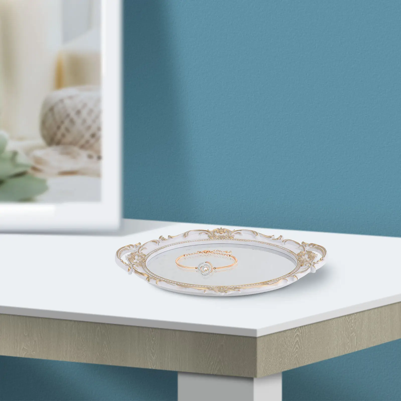 1Pcs Vintage Mirror Tray Retro Storage Display Perfect Home Bedroom Living Room Decorative European Style Exquisite