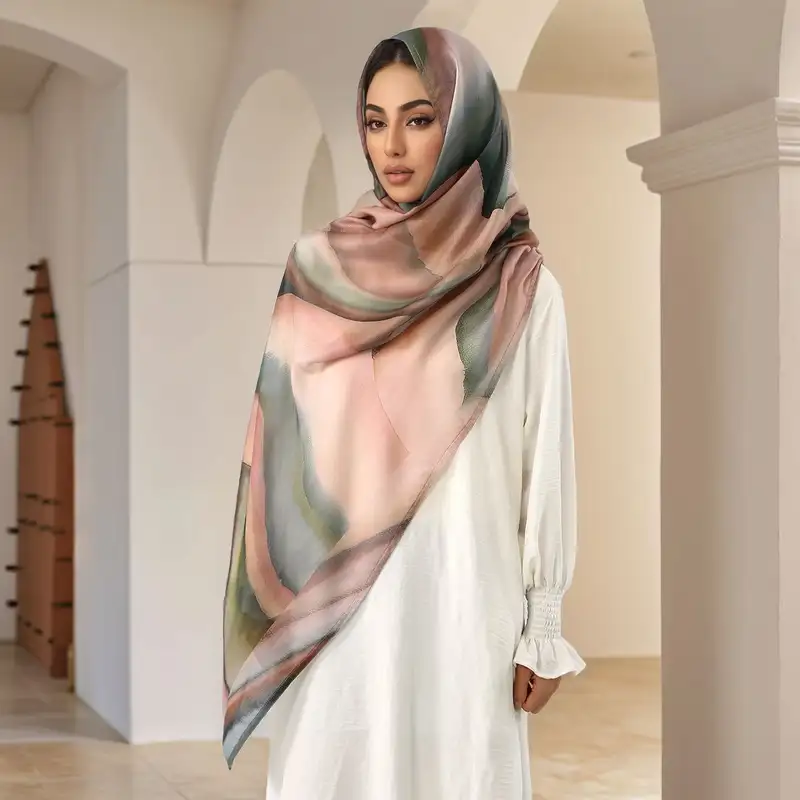 Women's Printed Modal Rayon Hijab Scarf Muslim Watercolor Hijabs Digital Printing Shawls Islam Turban Ramadan Headscarf Scarves - Image 18