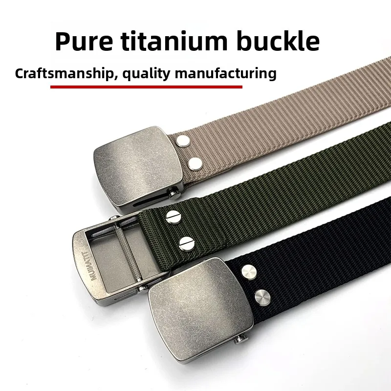 純チタンバックルベルトメンズアウトドアタクティカルナイロンウエストベルトチタン合金抗アレルギー調整不要マルチカラー