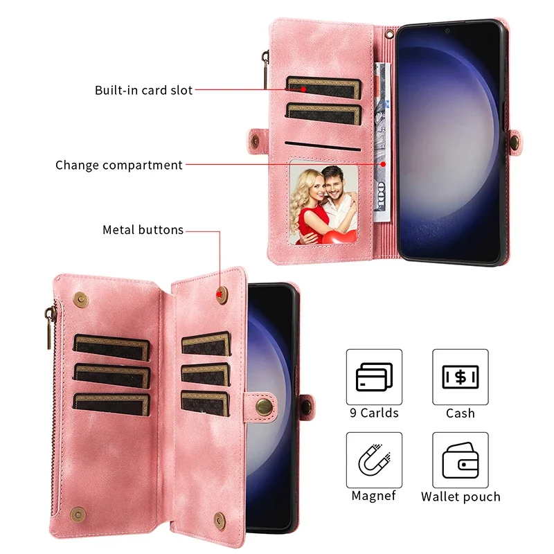 Flip Zipper Wallet Cards Solt Leather Case dla Samsung Galaxy S25 Ultra S24 Plus S23 S22 A55 A15 A35 A34 A54 Pokrowiec na telefon — zdjęcie produktu 5