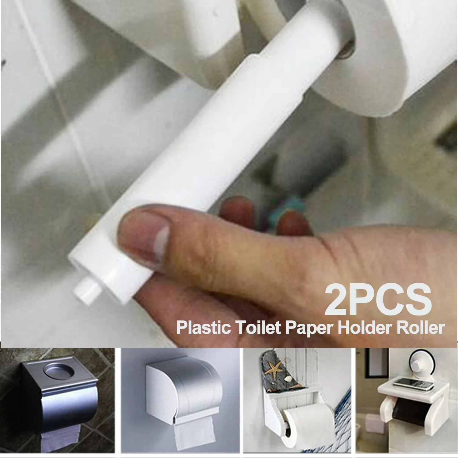 2pcs Retractable Plastic Toilet Tissue Paper Holder Roller Replacement Spring Loaded for Bathroom Washroom White