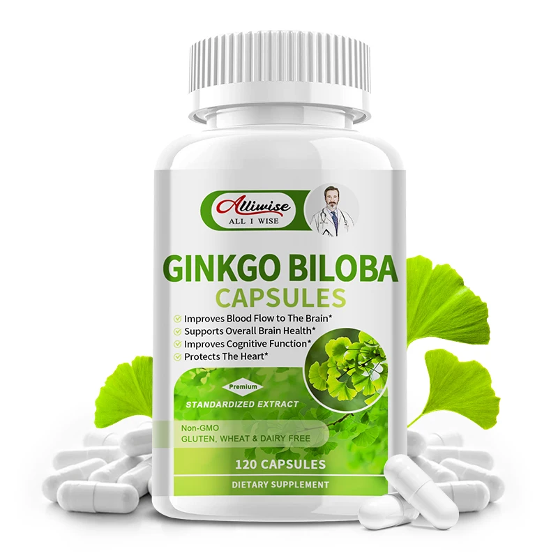 

Alliwise Ginkgo Biloba Extra поддерживает функцию мозга и поддержку памяти, 120 вегетарианских капсул