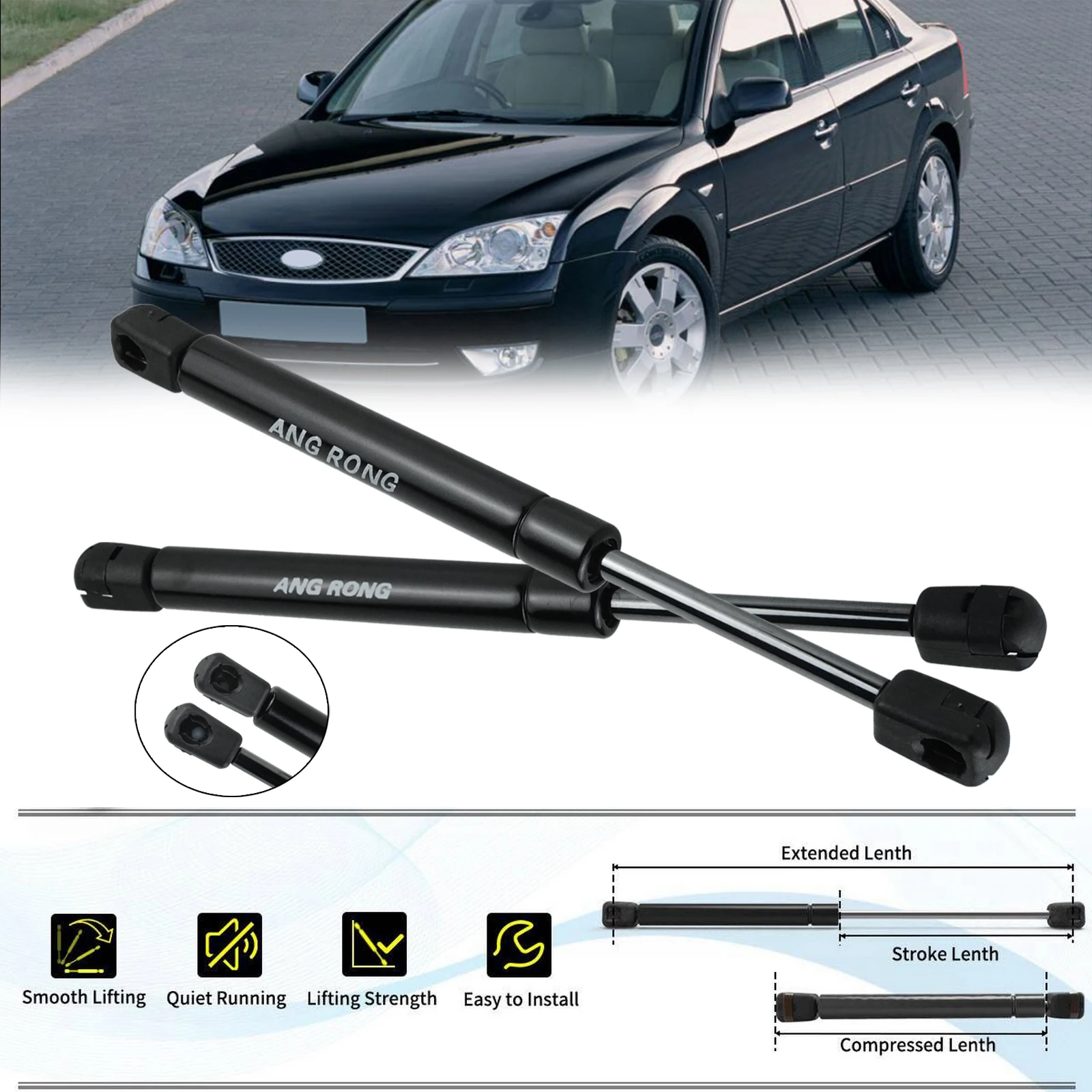 2x Wspornik amortyzatorów gazowych przedniej maski silnika 1117690   Dla Ford Mondeo MK3 2000-07 660N