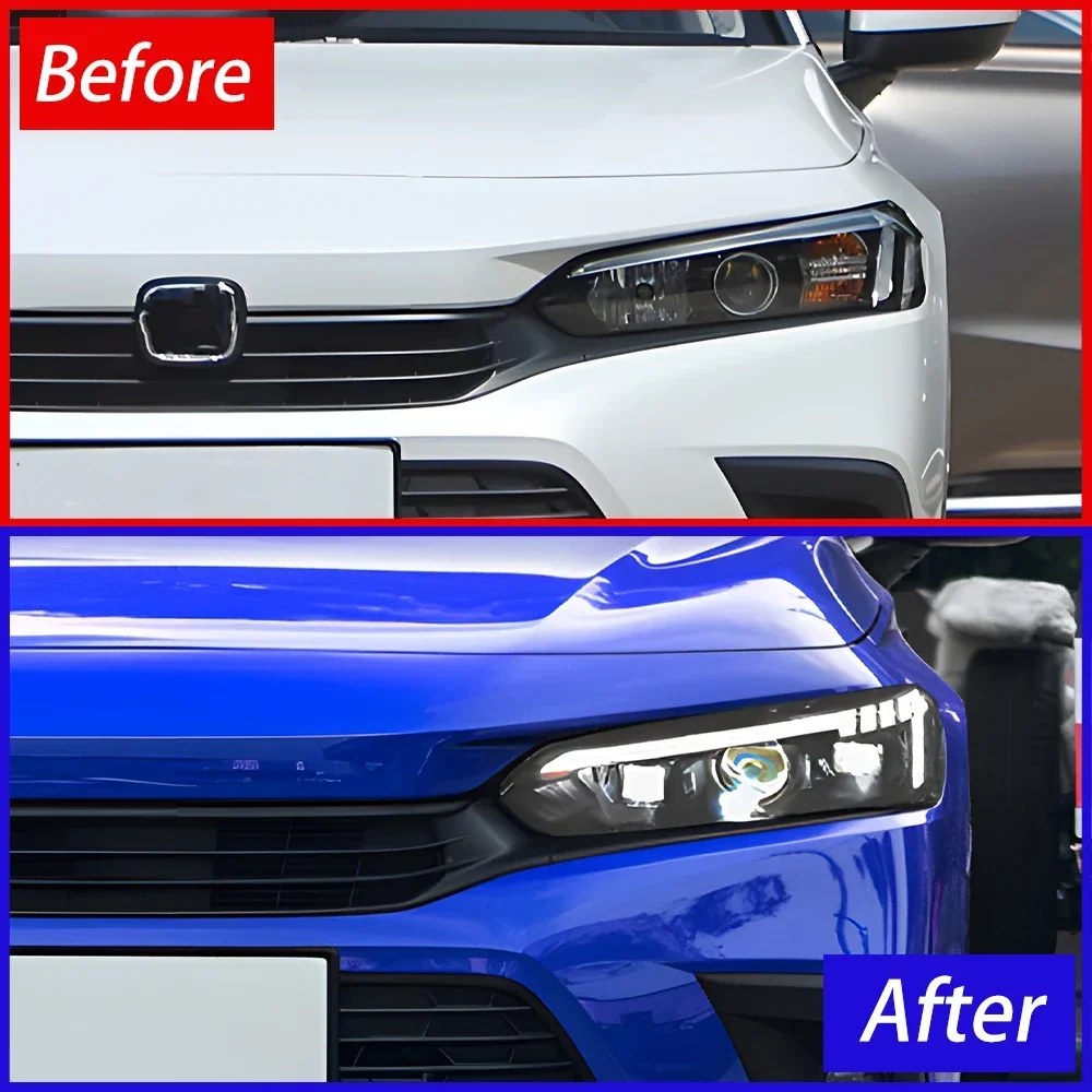 مجموعة مصابيح السيارة الأمامية لهوندا سيفيك 11Th 2021-2024 Led المصابيح الأمامية للسيارات ترقية عالية تكوين 3 ملحقات عدسة العارض