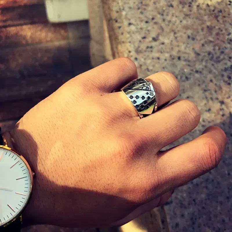 

ZABRA Poker Ring Solid 925 Серебряные кольца в стиле рок-панк для мужчин и женщин, черные ювелирные изделия с печаткой, регулируемый размер от 7 до 10, может изготовить размер