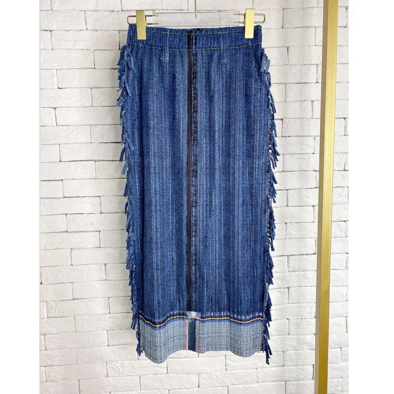 

Pleated Denim Summer Thin Skirt Fringed Trim Slim Skirt 2022 Women's Fashion