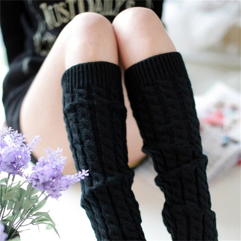 NEW Woman Thigh High Warm Black Christmas Gifts Knit Knitted Knee Socks Winter Leg Warmers for Women Fashion Gaiters Boot Cuffs