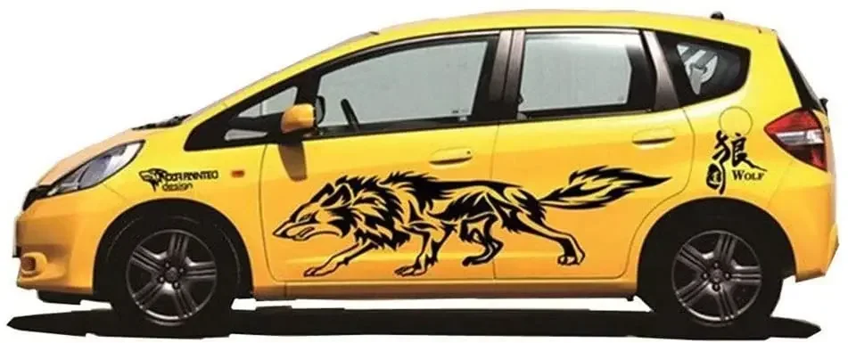 BININBOX 1 Set Cool Wolf Car Auto Body Decals Sticker Self-Adhesive Side Truck Vinyl Graphics Decals Simple Wolf Totem (Black)