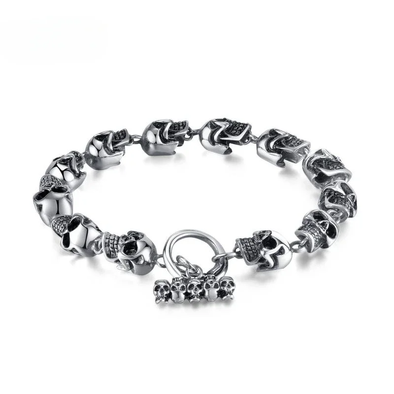 

CHUANGCHENG Vintage Personalized Stainless Steel Creative Domineering Skull Ot Buckle Men's Bracelet Bangle Jewelry