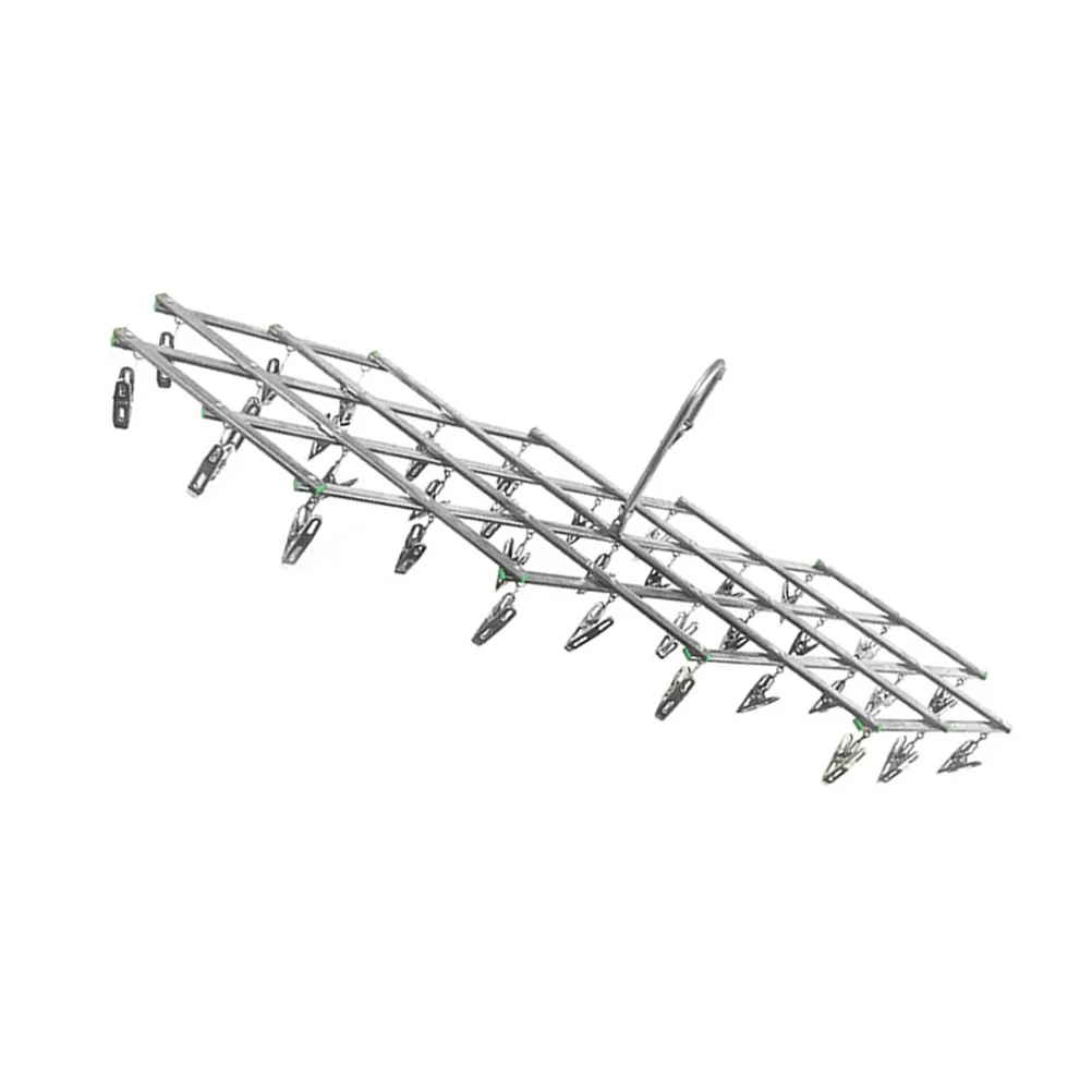 

35pcs Foldable Clothes Hanger Stainless Steel 35 Clips Towel Socks Diaper Rack Silver Drying Racks Non Slip Home Use