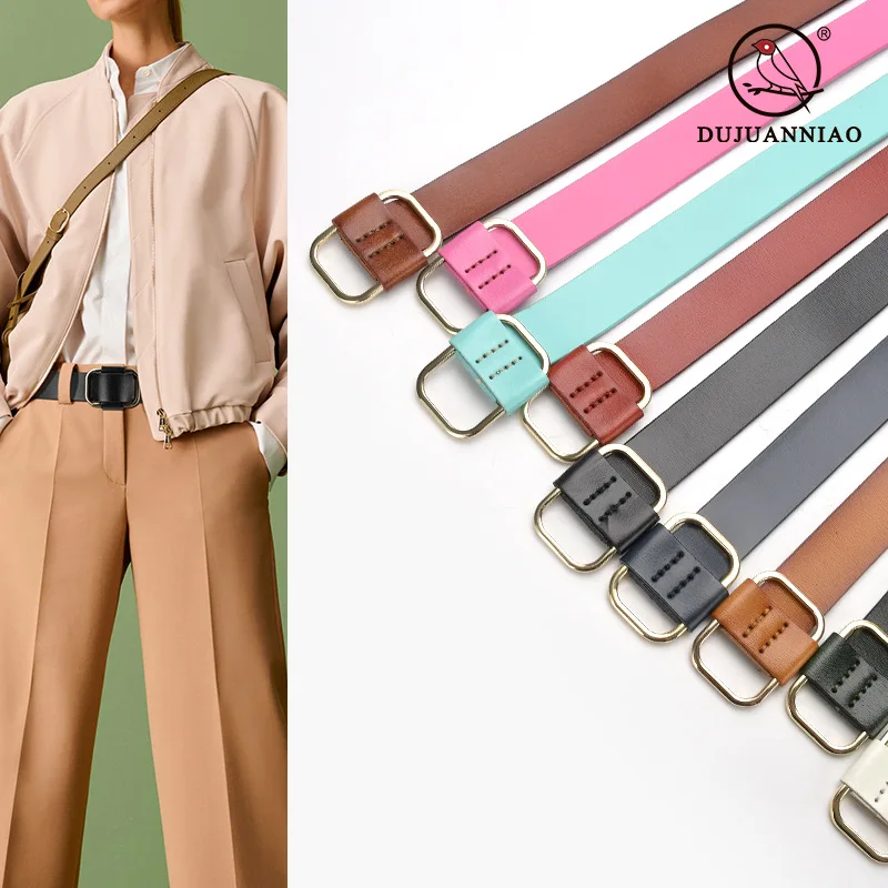 Square Buckle Belt for Women Genuine Leather Decorative Jeans Belt Simple Versatile Korean Style Student Belt Casual