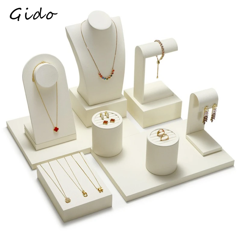 Beige Jewelry Display Set Luxury Window Display Stand Holder for Necklace Ring Earring Counter Showcase Tray Decor
