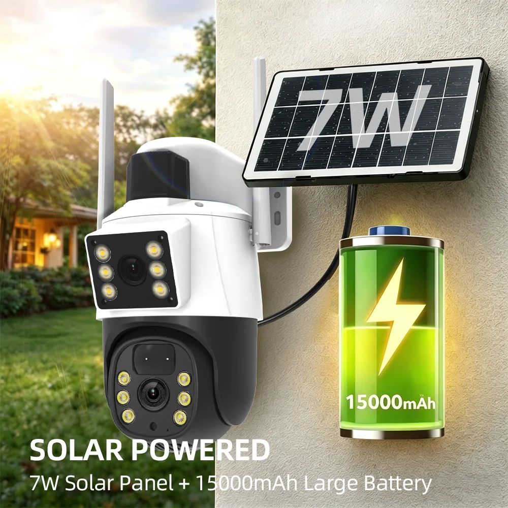 Tuya Smart 4MP+4MP 8MP Dual Lens Battery Solar WiFi Dual Screen Human Motion Tracking Outdoor Security Surveillance FHD Camera