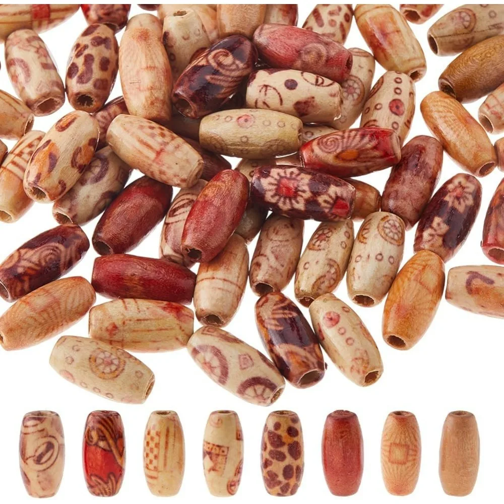 

350Pcs Oval Spacer Beads 14x8mm Macrame Beads Large Hole Beads Handmade Crafts Loose Beads Printed Wood Beads for DIY