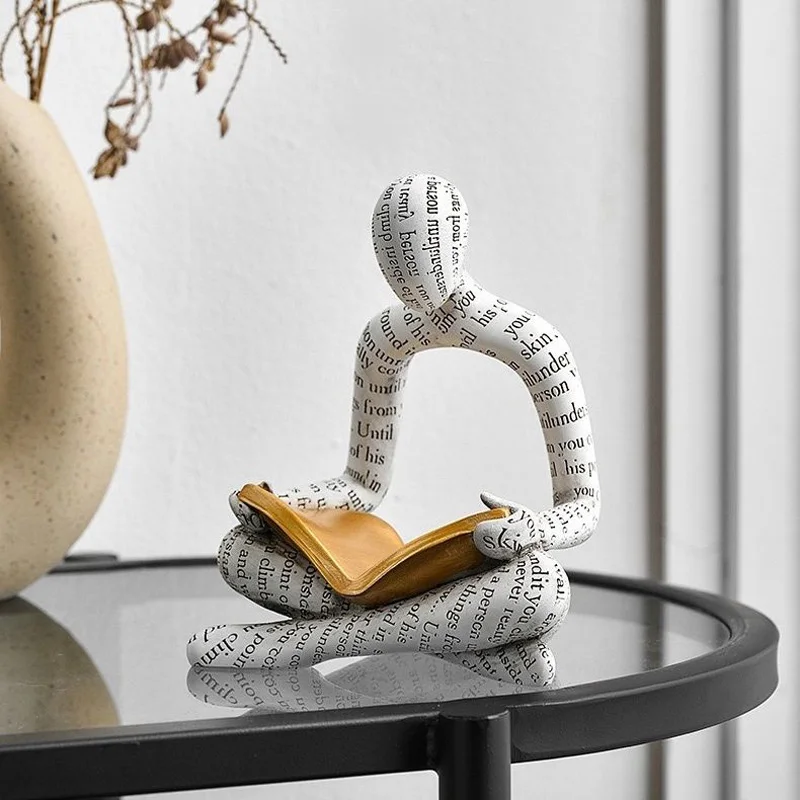 Reading Woman Statue Resin Abstract Thinker Crafts Home Livingroom Figurines Ornaments Study Office Desktop Sculpture Decoration