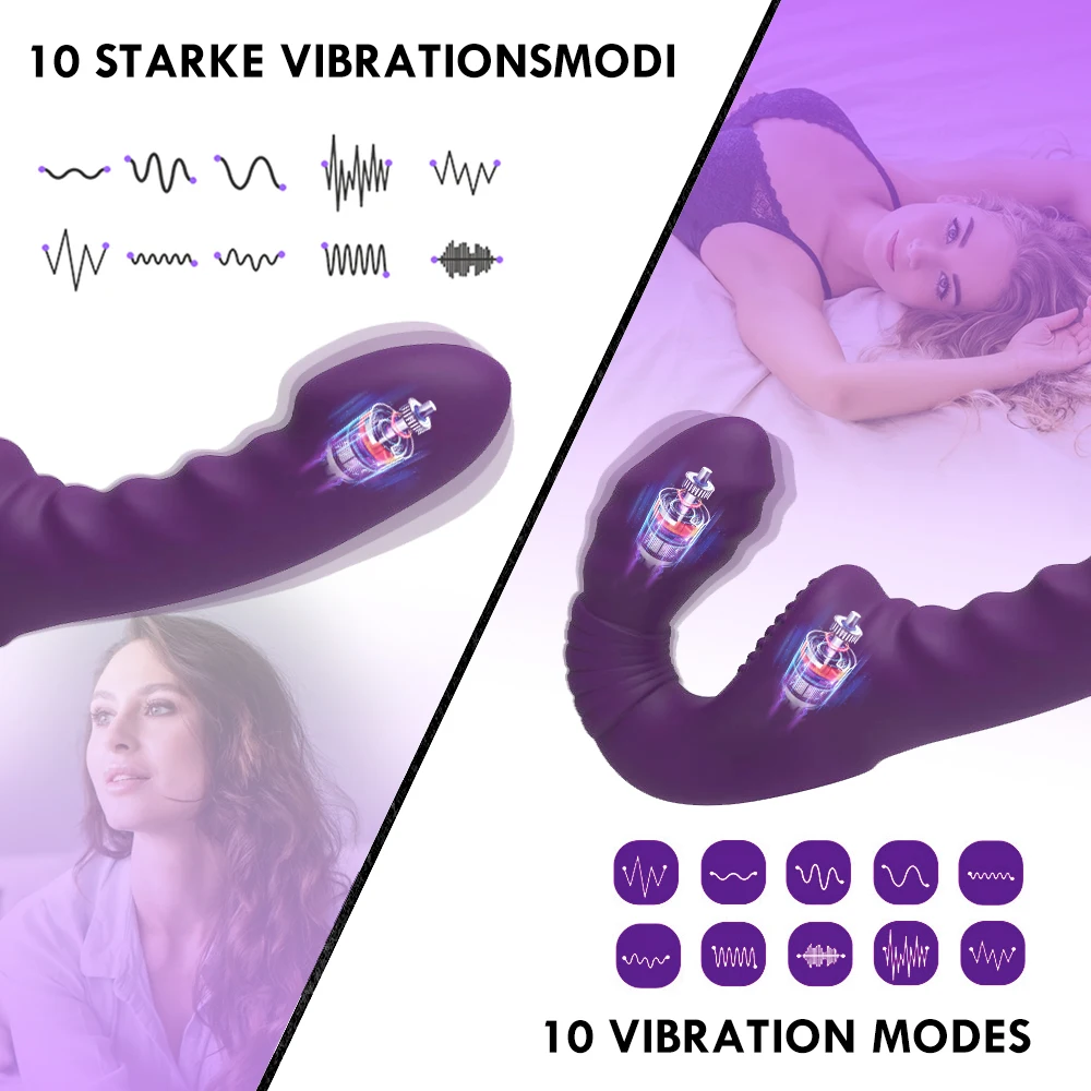 Strapless Strap-on Dildo Vibrator with Remote Control for Women Lesbian Couples G-Spot Double-Ended Adult Sex Toys with 10 Modes