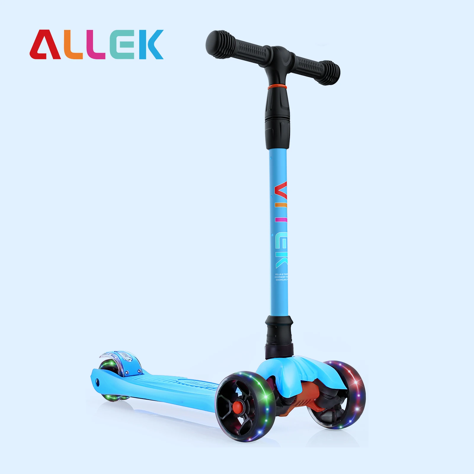 Allek Children Scooter 3 Wheels Kick Scooter with Flash Wheel 4-Level Adjustable Heights Scooter for 3-12Years Kids Blue B02