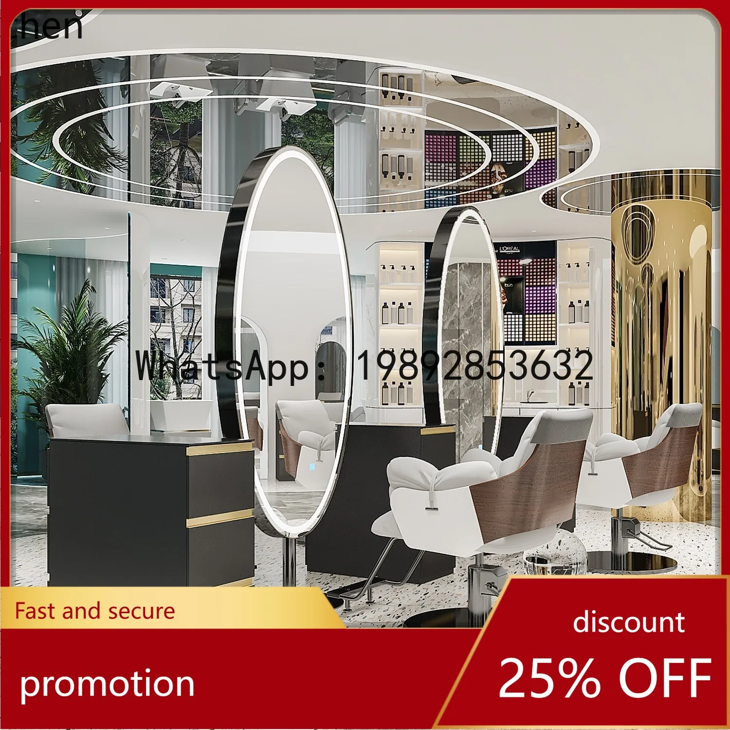 YFY Stand Stainless Steel Floor Mirror Full-Length Mirror Salon Special Hairdressing Double-Sided Mirror