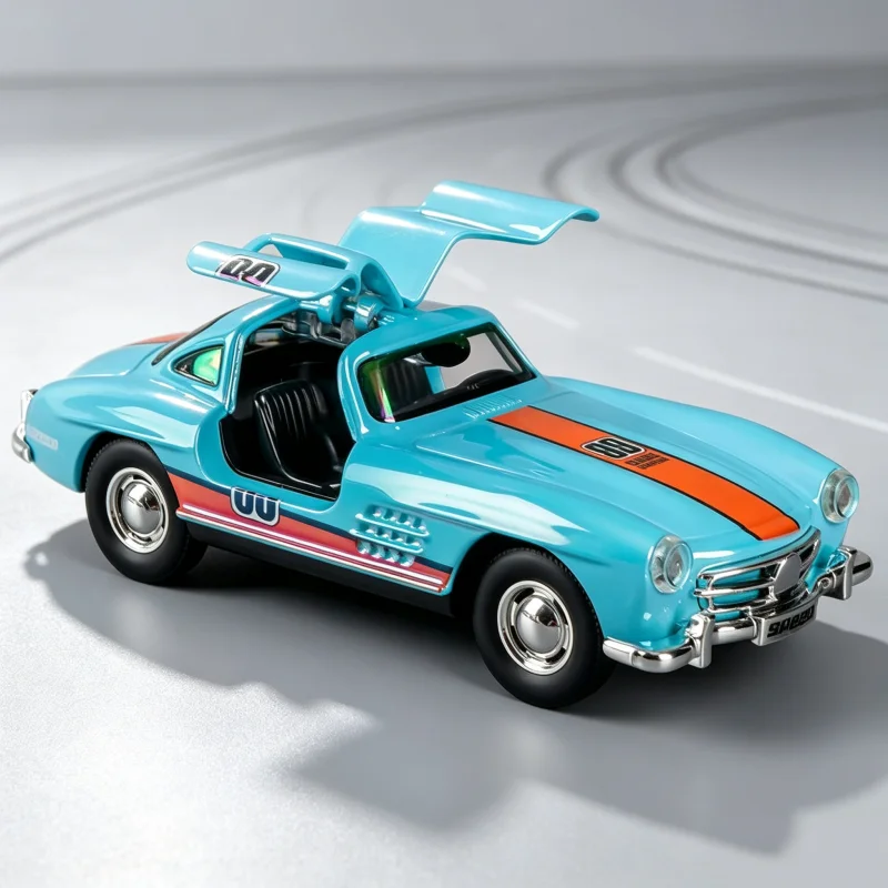 Retro-Sportwagen-Modell im Maßstab 1:36, aus Metall, mit aufrollbarer Motorisierung, mit öffnenden Türen, Rennwagen-Lackierung, Spielzeugauto, Dekoration für den Schreibtisch, Sammlerstück – Detail 2