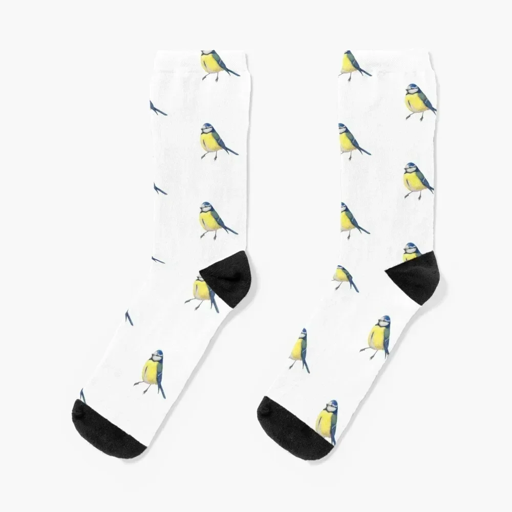 BlueTit - Blaumeise - Bird watercolor illustration - Protect Birds and Insects Project Socks funny gifts Socks Female Men's