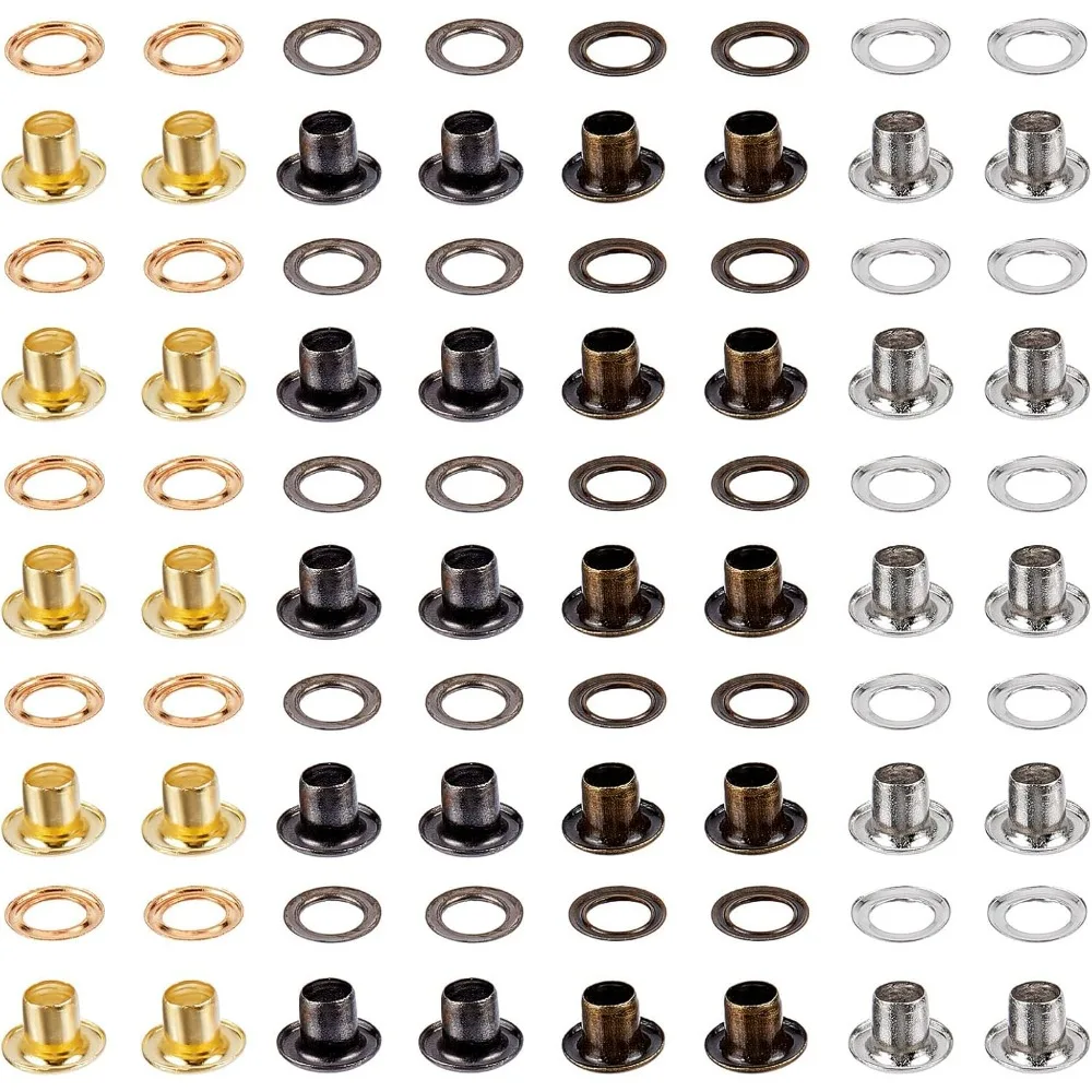 

200 комплектов, 4 цвета, люверсы и втулки, 3 мм отверстия, самоподдерживающиеся петель, мини-укрообразные ультрафиолетовые люверсы с шайбами для набора для изготовления бумаги