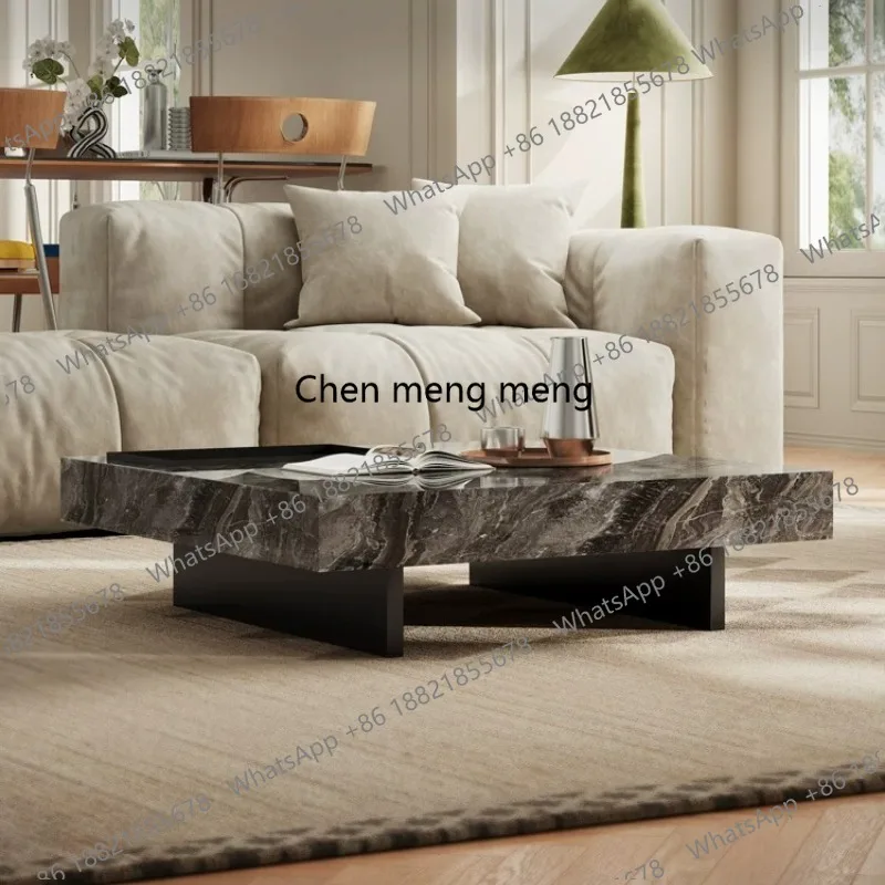 Italian minimalist rock slab coffee table living room  simple modern luxury stone villa small apartment square coffee table