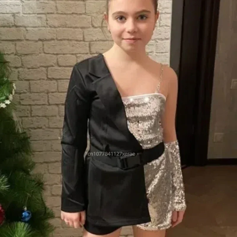 Mädchen-Pailletten-Jazz-Tanzkostüm-Set, trendiges Street-Dance-Bühnenoutfit für Kinder, geeignet für Wettbewerbe und Auftritte, stylische Jazz-Tanzkleidung. – Detail 5