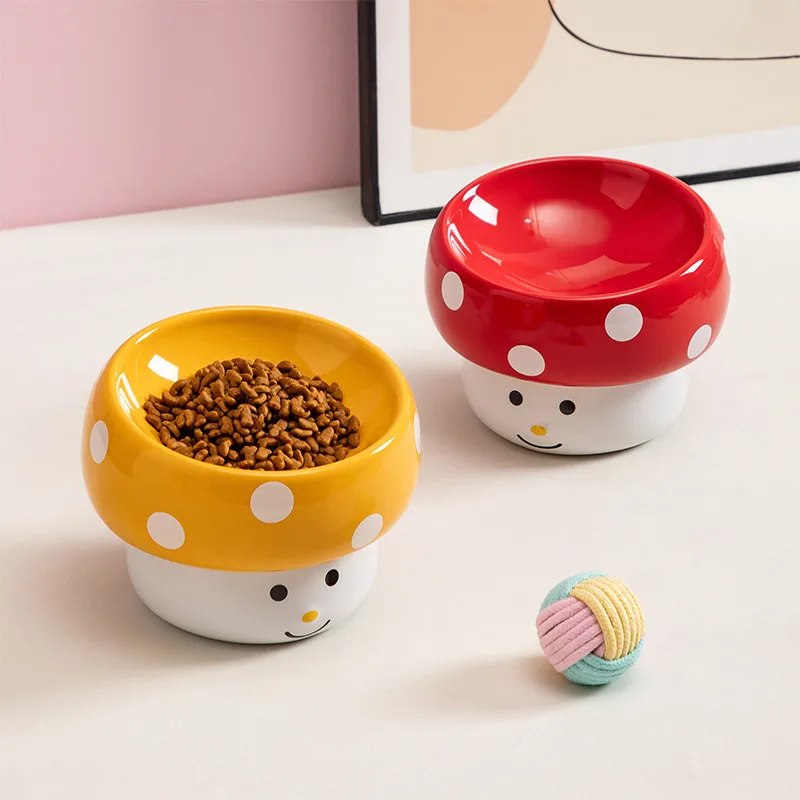 

Керамическая миска для корма и воды в форме гриба для кошек и мелких собак, прочная кухонная миска для кормления питомцев