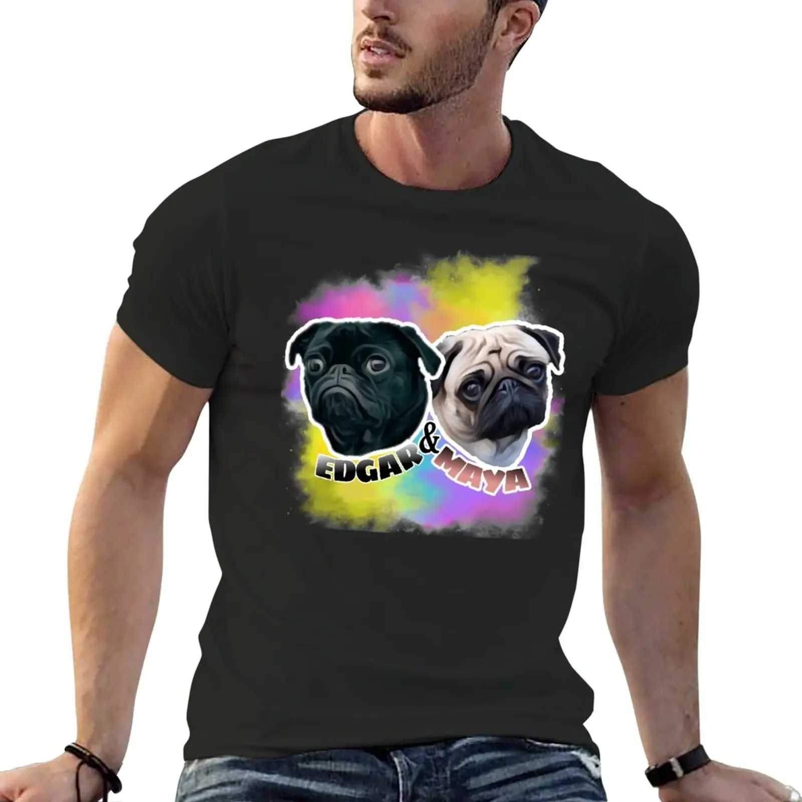 Edgar & Maya PewDiePie Pugs T-Shirt oversized blacks Men's t-shirt