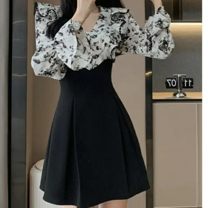 Female Dress Short Mini Women\'s Long Sleeve Dresses A Line Splicing Outfits New Features of Hot Clothes Elegant Chic Luxury Full