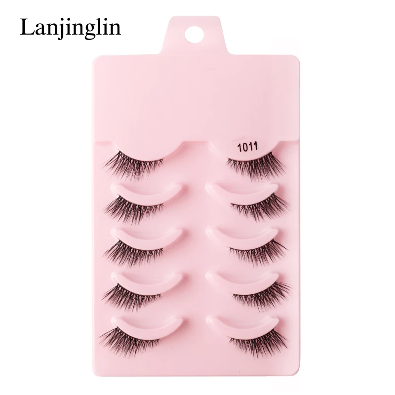 Lanjinglin ครึ่งขนตา 5 คู่ Reusable Soft Natural Lashes ดูธรรมชาติ Faux Mink Wispy Mink Eyelashes Extension แต่งหน้า