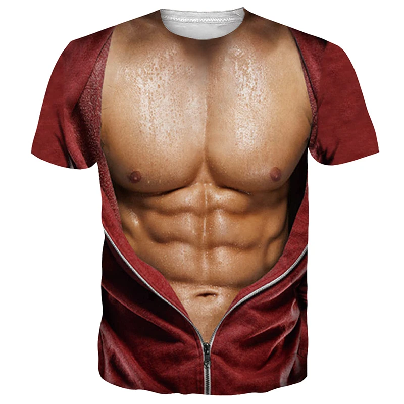 Camiseta con estampado 3D de Abs falso para hombre, ropa de gimnasio, ropa de calle de verano, Tops Harajuku, camisetas deportivas de manga corta a